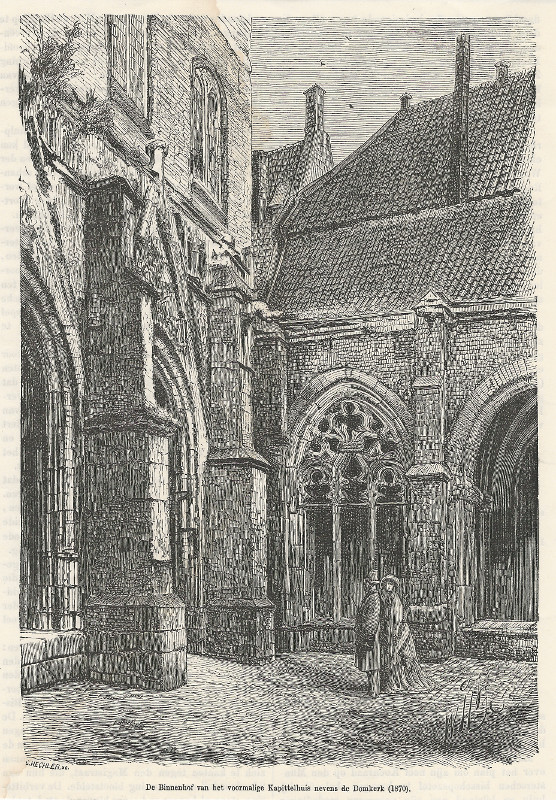 afbeelding van prent De Binnenhof van het voormalige Kapittelhuis nevens de Domkerk (1870) van C. Hechler (Utrecht)