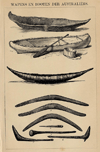 Prent uit de Winkler Prins van wapens en boten van de Australirs