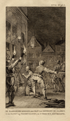 gravure De raadsheer Gosson, een man van omtrent 70 jaaren, in de nacht bij toortslicht, te Utrecht, onthoof
